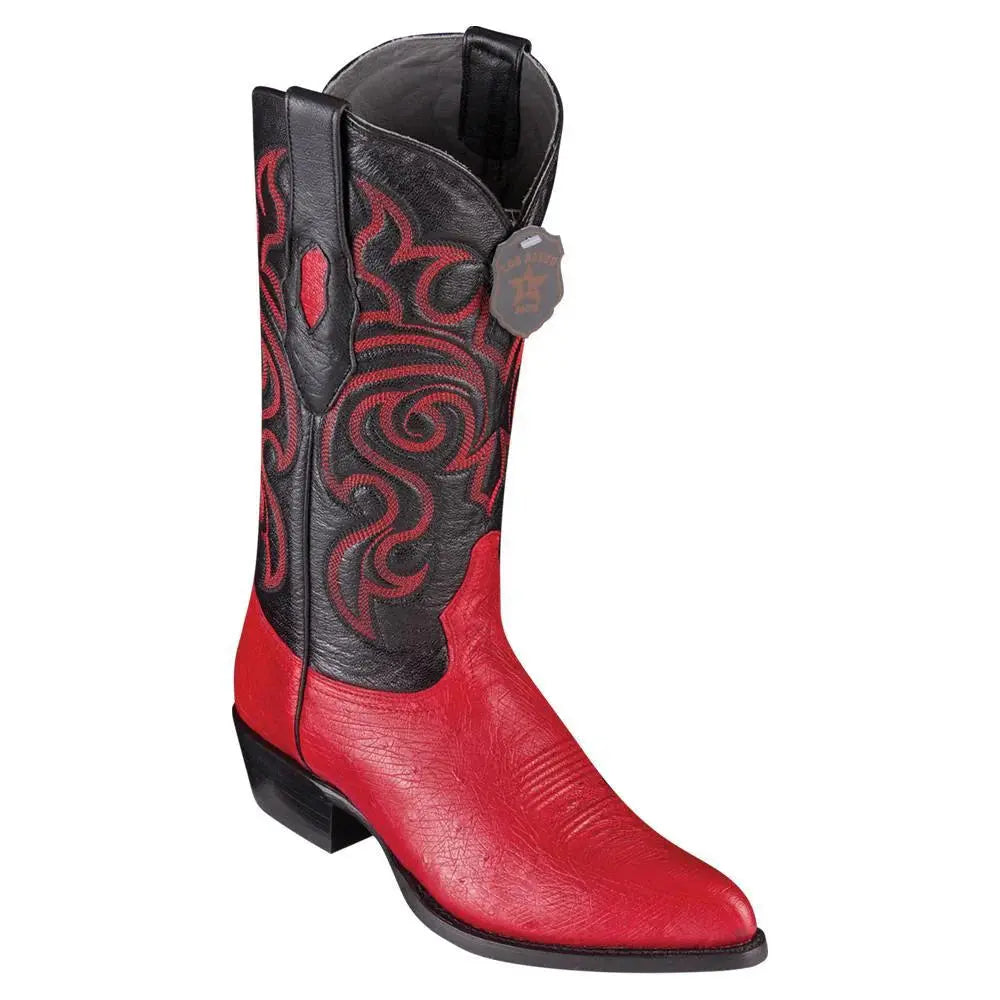 Los Altos 999712 Men's Red Genuine Smooth Ostrich J Toe Cowboy Boots