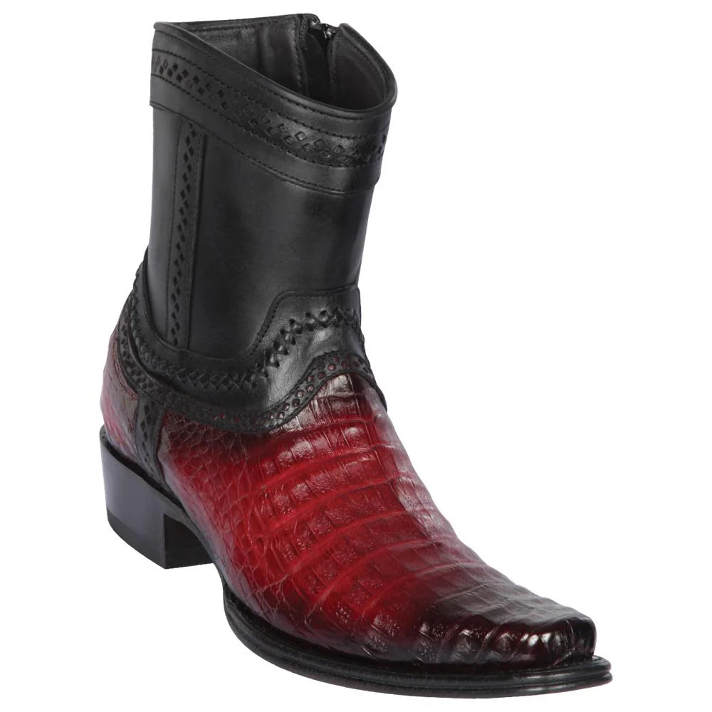 Los Altos 76B8243 Men's Faded Burgundy Genuine Caiman Belly European Square Toe Cowboy Boots