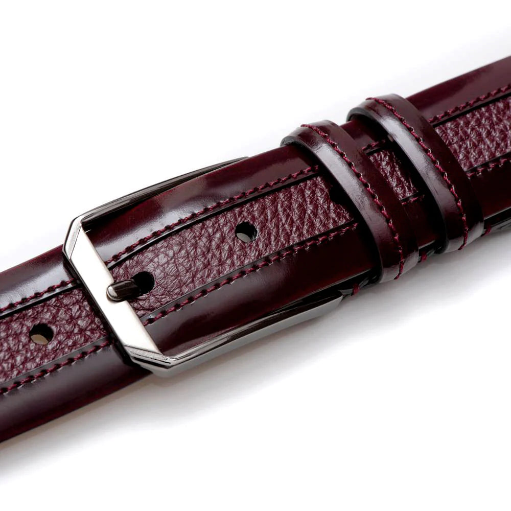 Mezlan AO11113 Leather and Deerskin Burgundy Belt