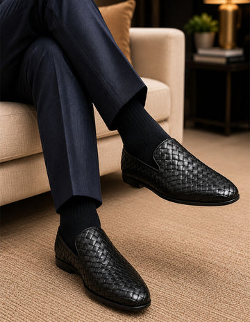 Statement A25 Black Genuine Leather Loafers
