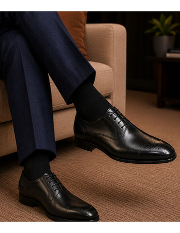 Statement A306 Black Genuine Leather Oxfords
