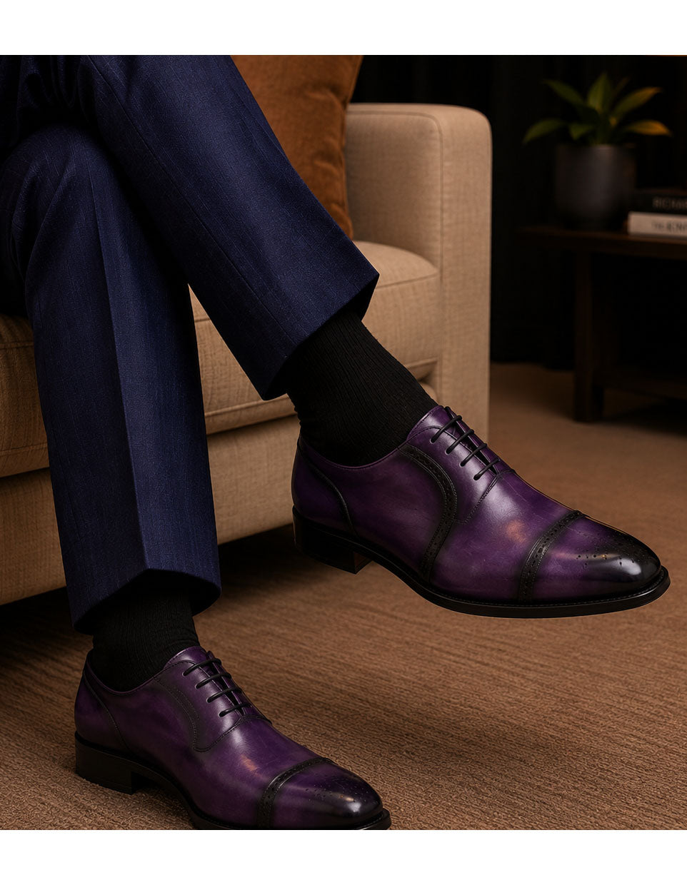 Statement A323 Purple Genuine Leather Oxfords