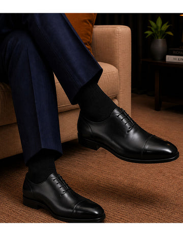 Statement A330 Black Genuine Leather Oxfords