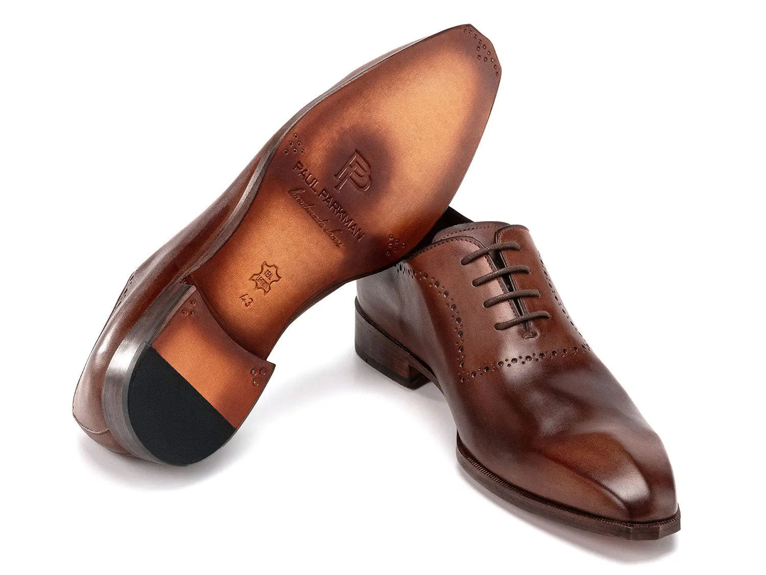 Paul Parkman Men's Antique Brown Calfskin Genuine Leather Oxfords (ID#AG444BRW) PAUL PARKMAN
