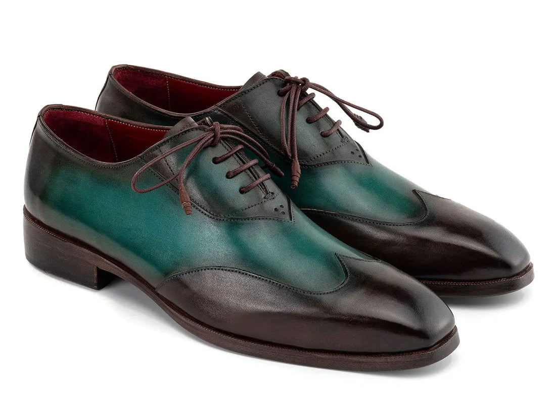 Paul Parkman Men's Brown/Green Patina Genuine Leather Wingtip Oxfords (ID#AL3257SJ) PAUL PARKMAN