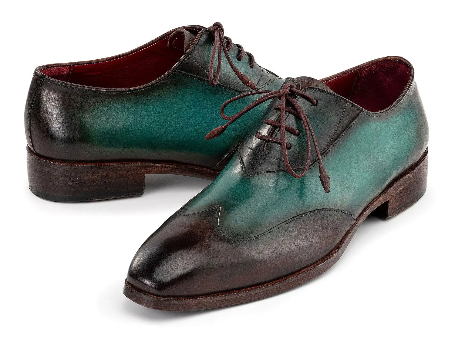 Paul Parkman Men's Brown/Green Patina Genuine Leather Wingtip Oxfords (ID#AL3257SJ) PAUL PARKMAN