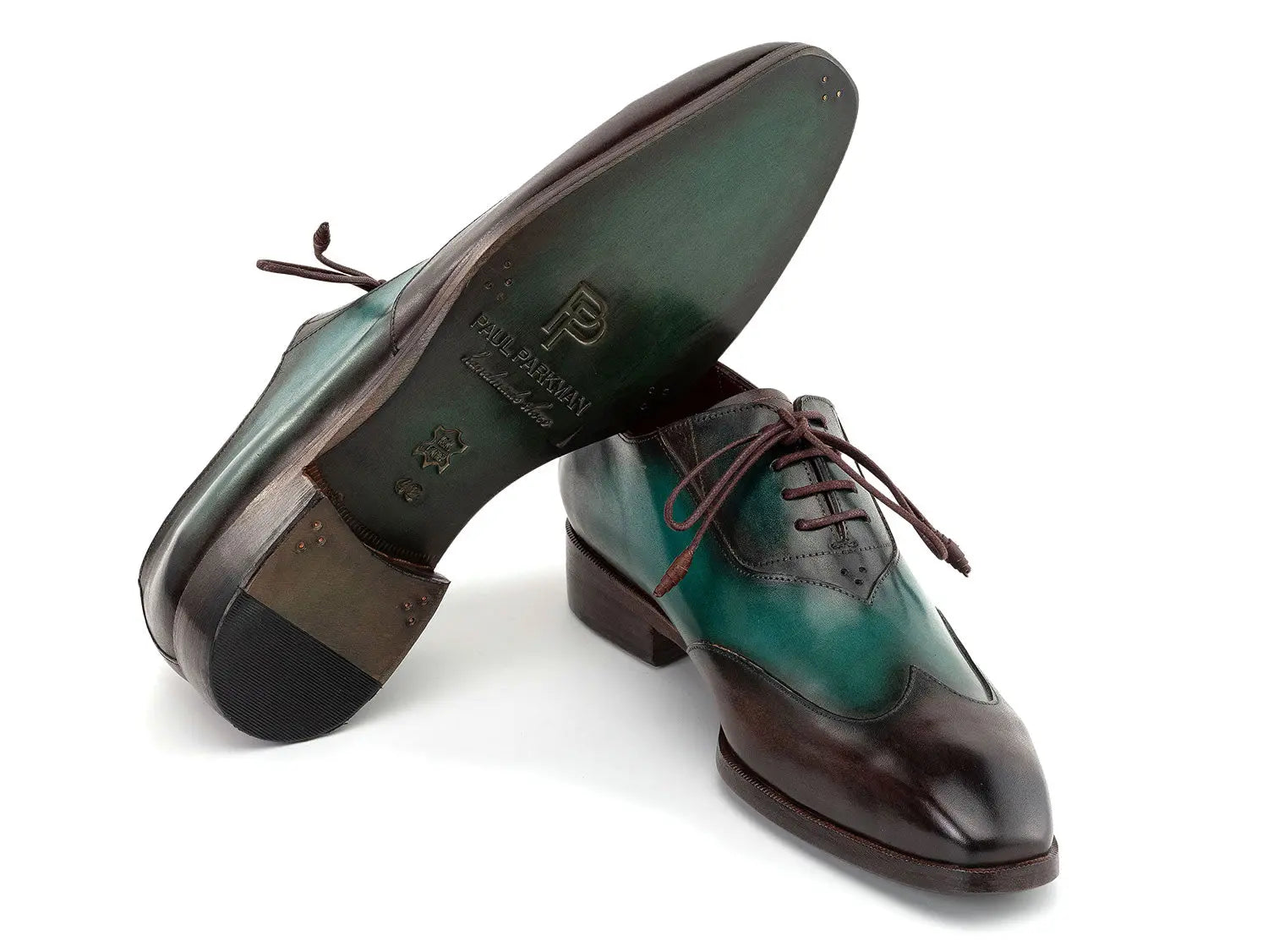 Paul Parkman Men's Brown/Green Patina Genuine Leather Wingtip Oxfords (ID#AL3257SJ) PAUL PARKMAN