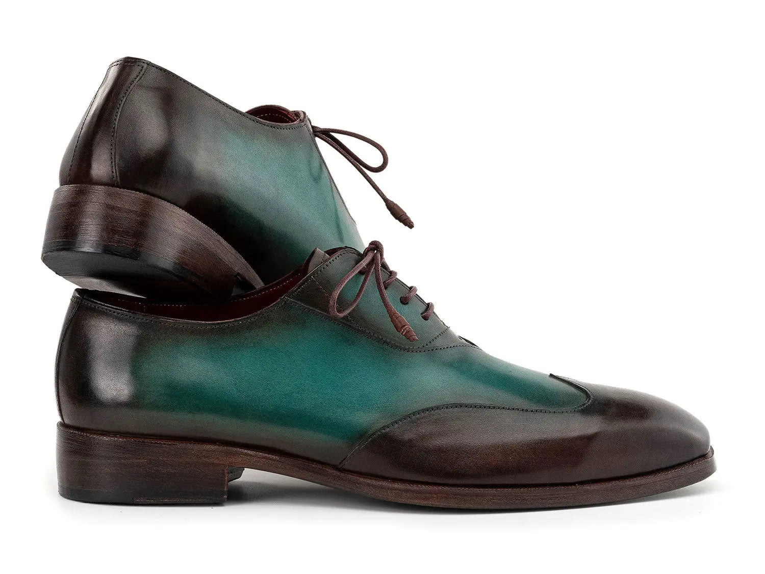 Paul Parkman Men's Brown/Green Patina Genuine Leather Wingtip Oxfords (ID#AL3257SJ) PAUL PARKMAN