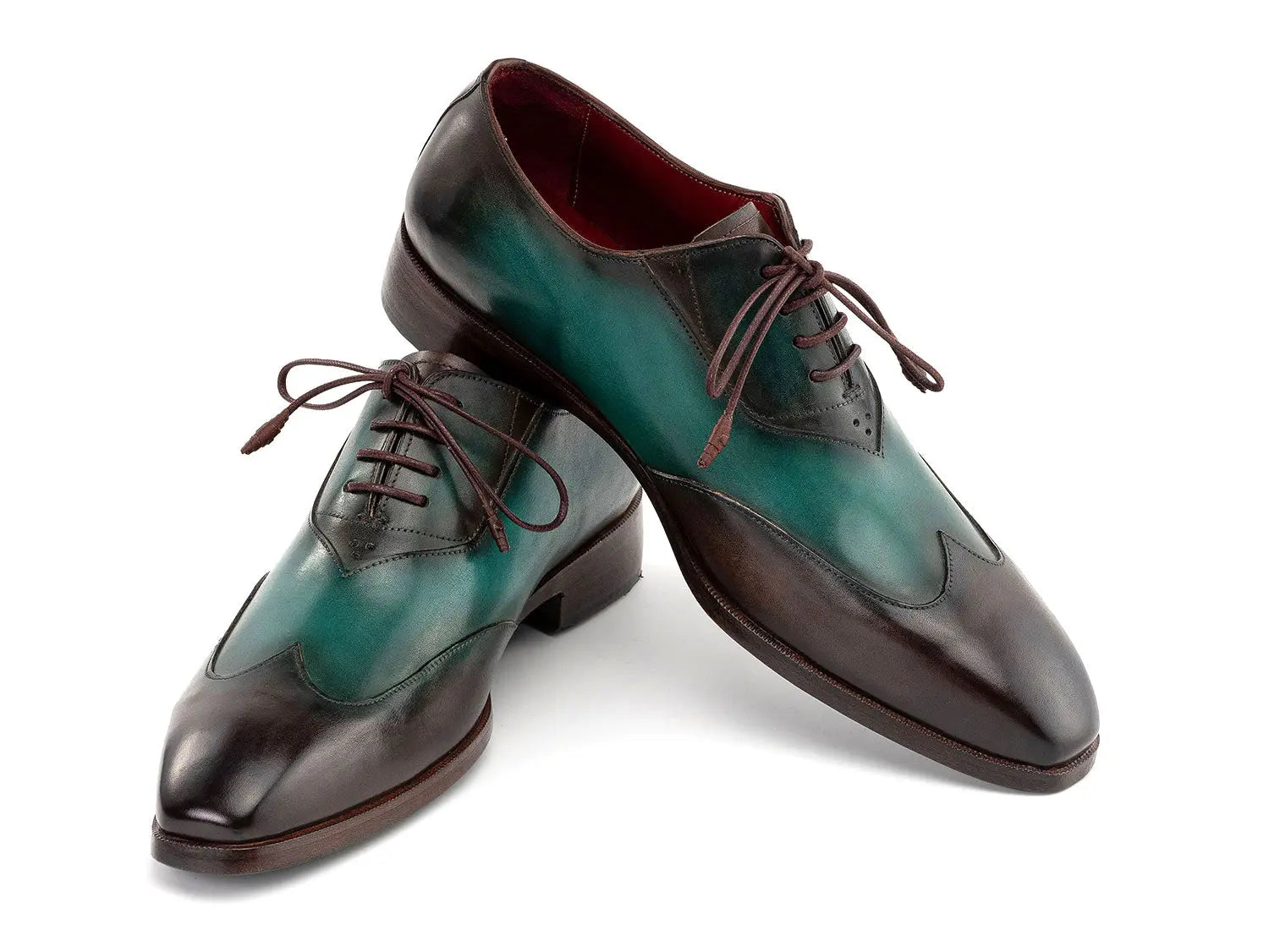 Paul Parkman Men's Brown/Green Patina Genuine Leather Wingtip Oxfords (ID#AL3257SJ) PAUL PARKMAN