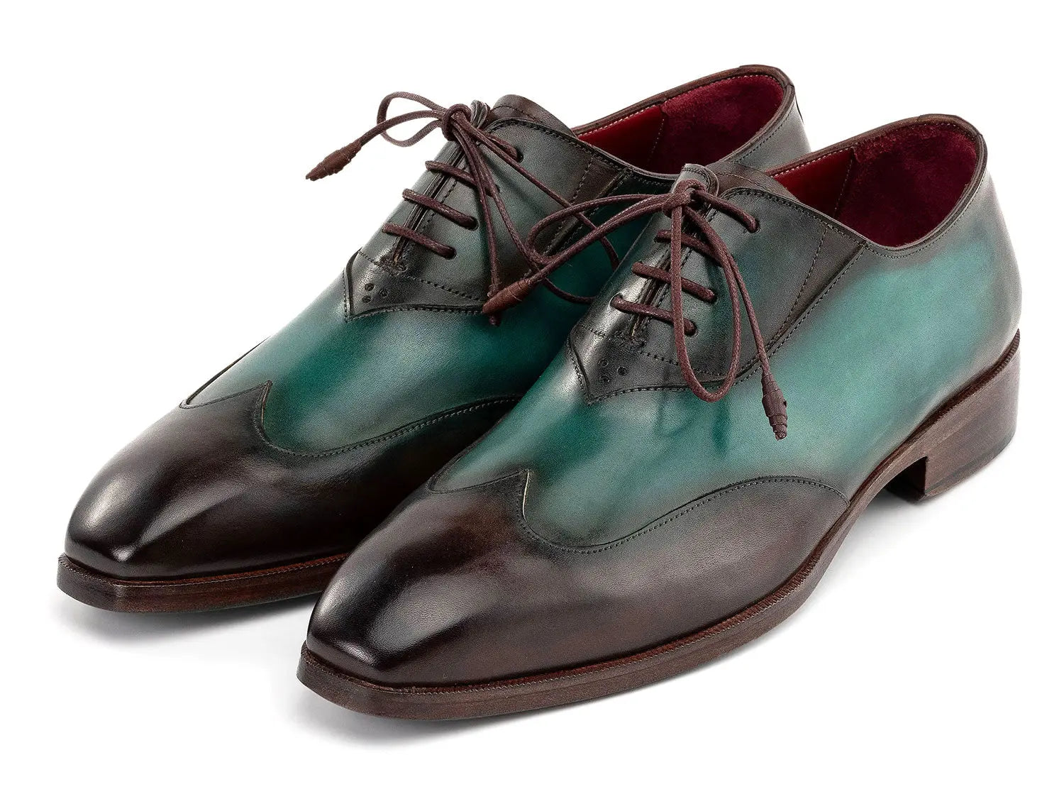 Paul Parkman Men's Brown/Green Patina Genuine Leather Wingtip Oxfords (ID#AL3257SJ) PAUL PARKMAN
