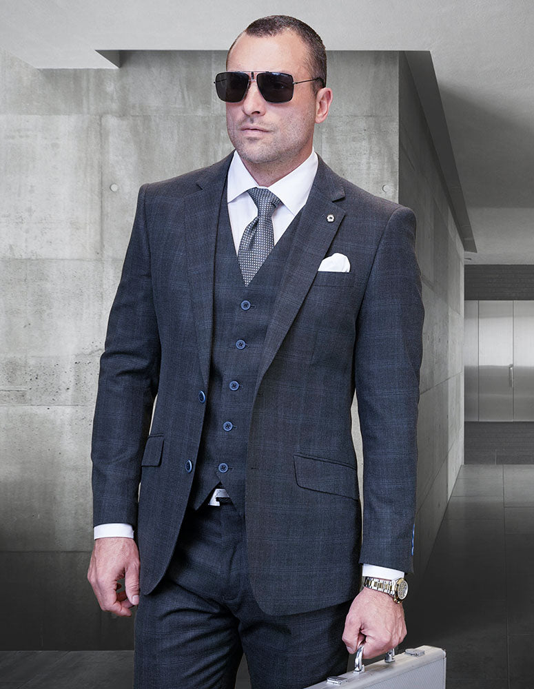 Statement Algani Charcoal Super 200’s Italian Wool / Cashmere Vested Suit