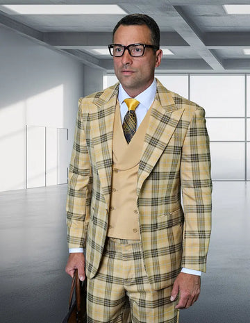 Statement Ancona Camel Super 200's Italian Wool Vested Suit