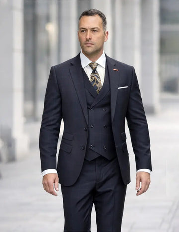 Statement Angelini Black Super 200's Italian Wool Vested Suit