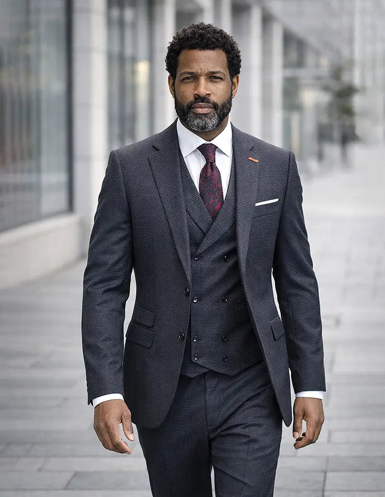 Statement Angelini Dark Gray Super 200's Italian Wool Vested Suit Suit Essence
