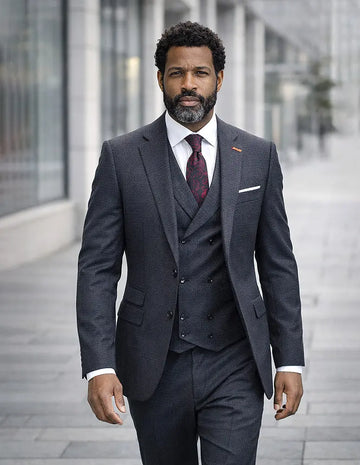 Statement Angelini Dark Gray Super 200's Italian Wool Vested Suit Suit Essence