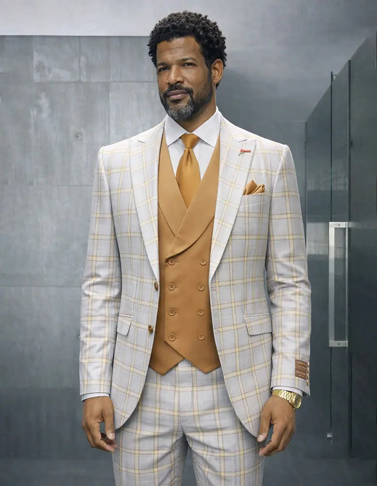 Statement Angelo Camel Super 200's Italian Wool/Cashmere Vested Suit