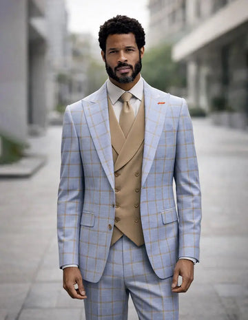 Statement Angelo Steel Blue Super 200's Italian Wool/Cashmere Vested Suit