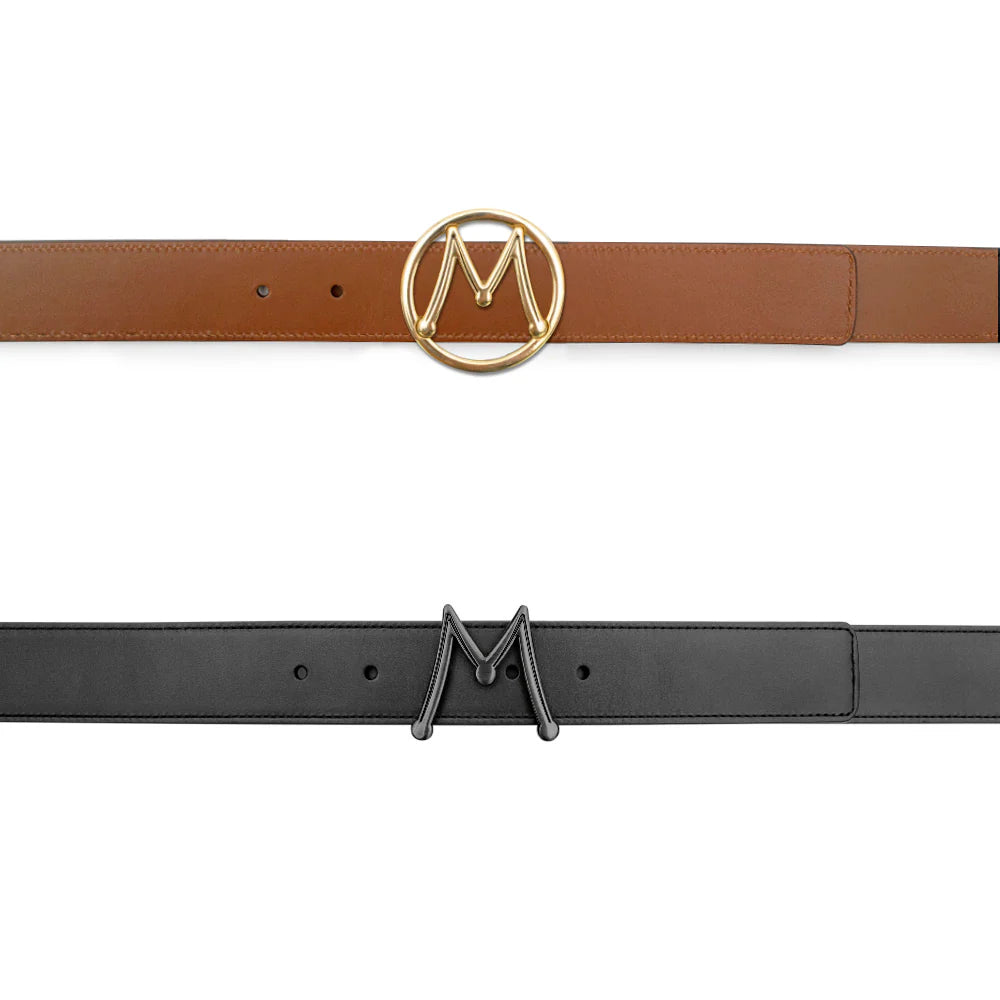 Mezlan AO11534 Black/Cognac Alligator/Lizard Reversible Italian Calfskin Strap/Interchangeable Dual Buckles Belt