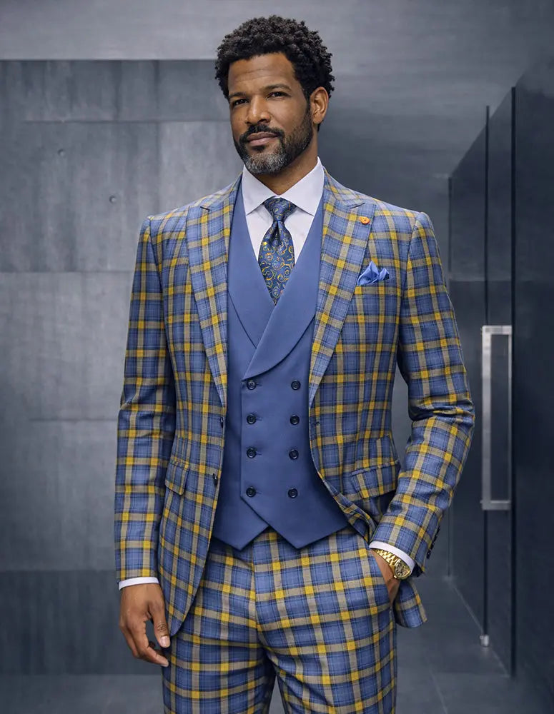 Statement Ava Indigo Super 200's Italian Wool/Cashmere Vested Suit