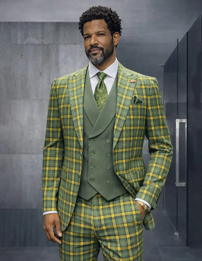 Statement Ava Olive Super 200's Italian Wool/Cashmere Vested Suit