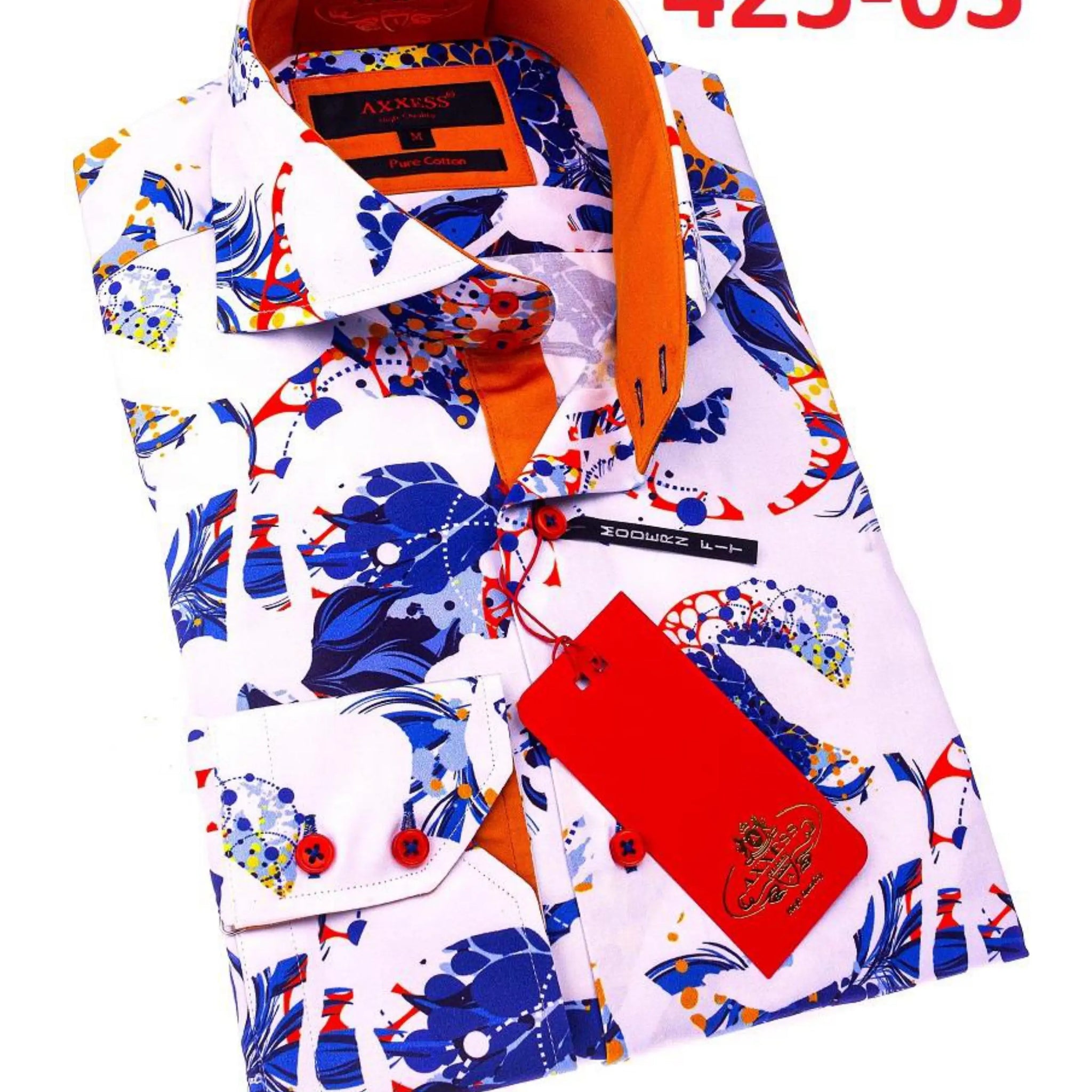 Axxess 425-03 Blue/White/Red Cotton Casual Dress Shirt