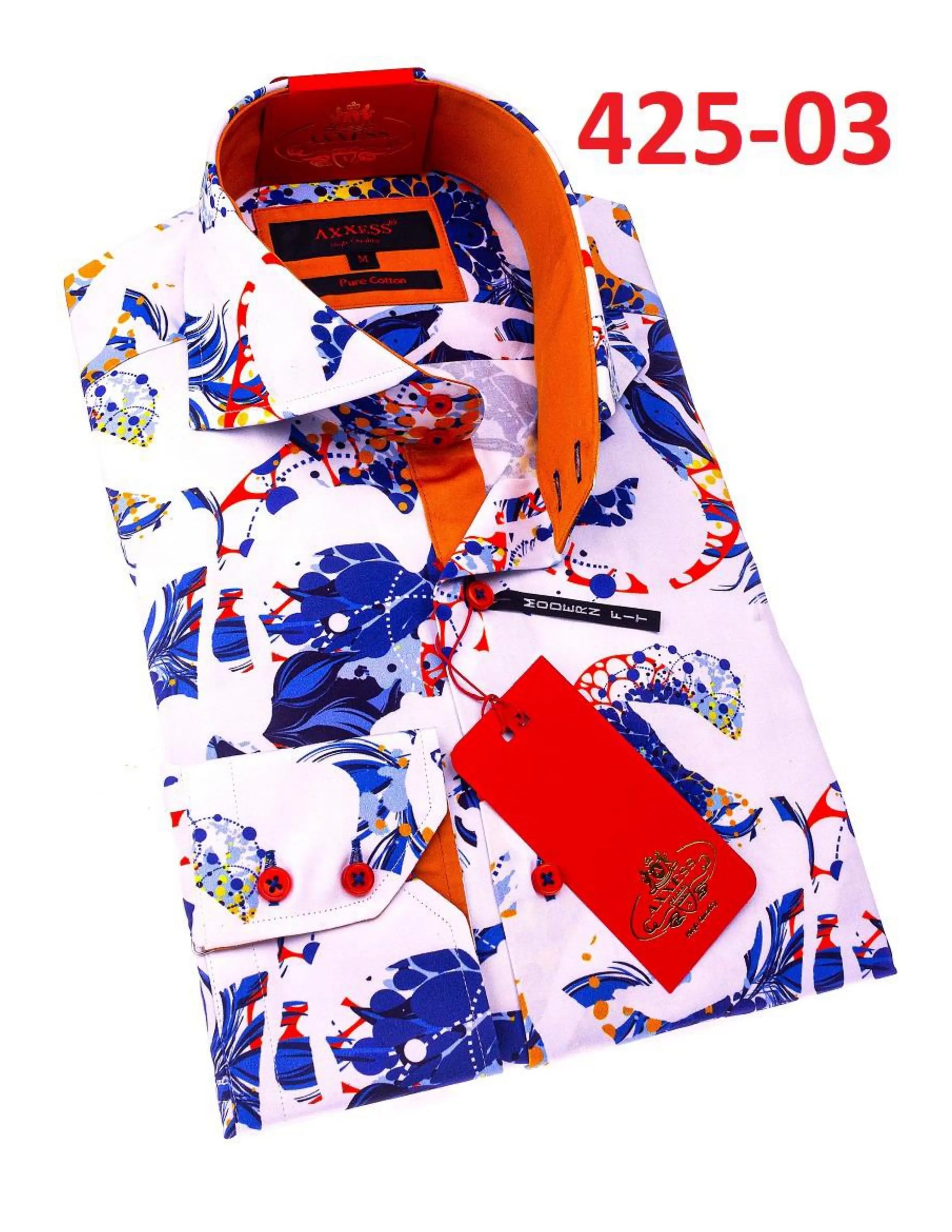 Axxess 425-03 Blue/White/Red Cotton Casual Dress Shirt