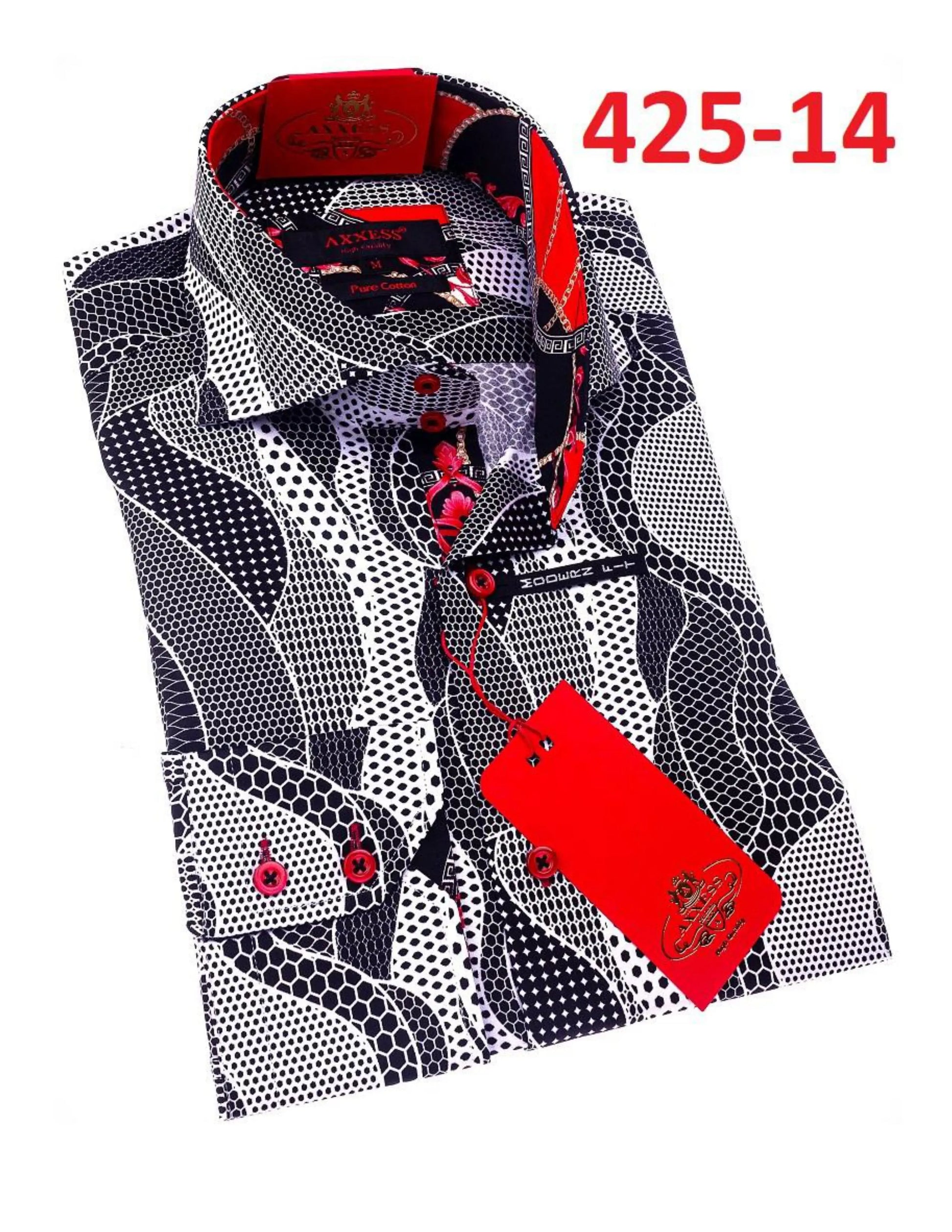 Axxess 425-14 Black/White/Red Cotton Casual Dress Shirt