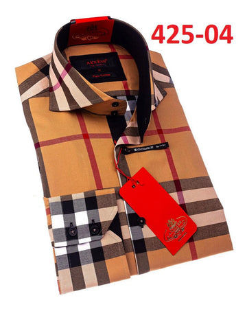 Axxess 425-04 Tan/Red/Black/White Plaid Cotton Casual Dress Shirt