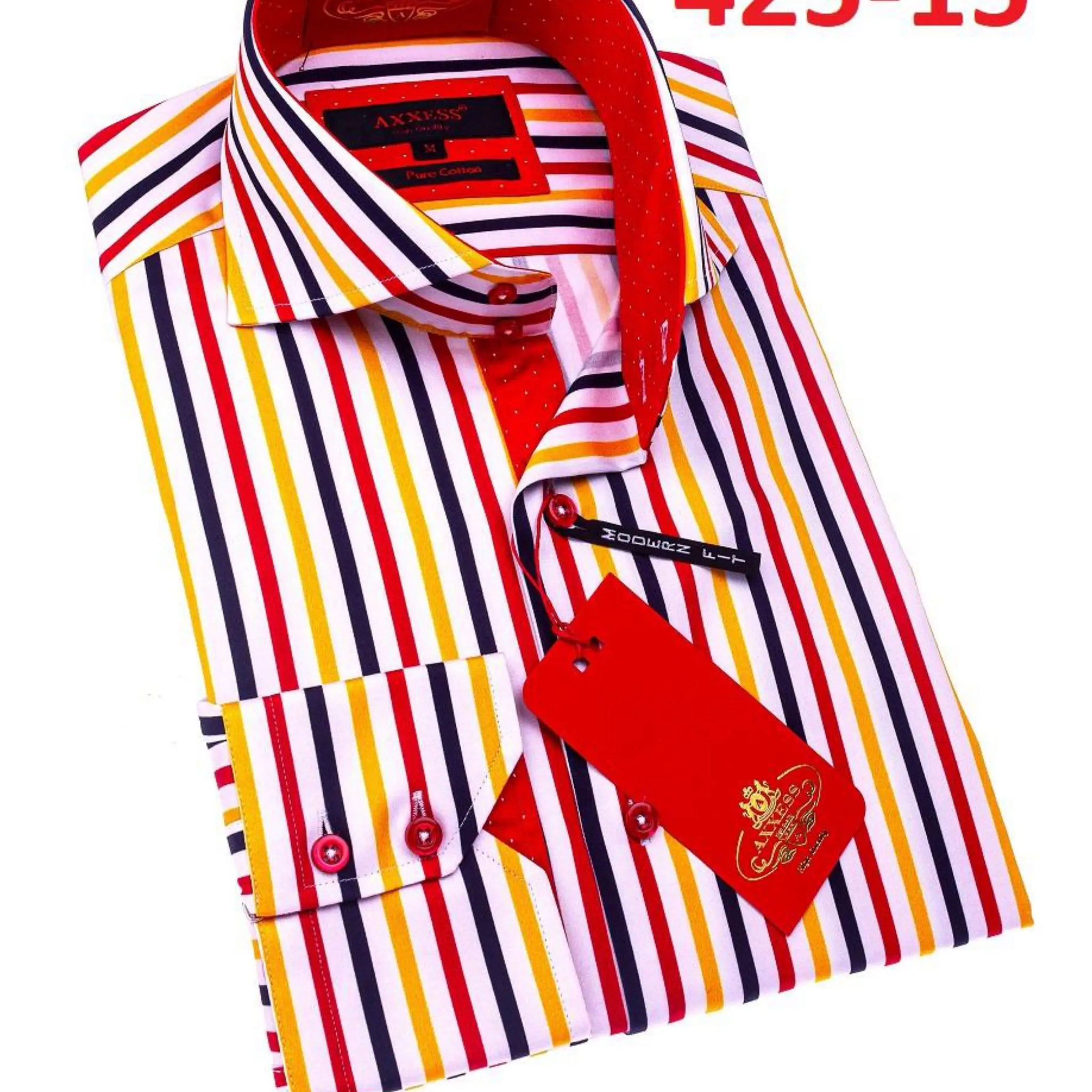 Axxess 425-15 White/Red/Black/Gold Stripes Cotton Casual Dress Shirt