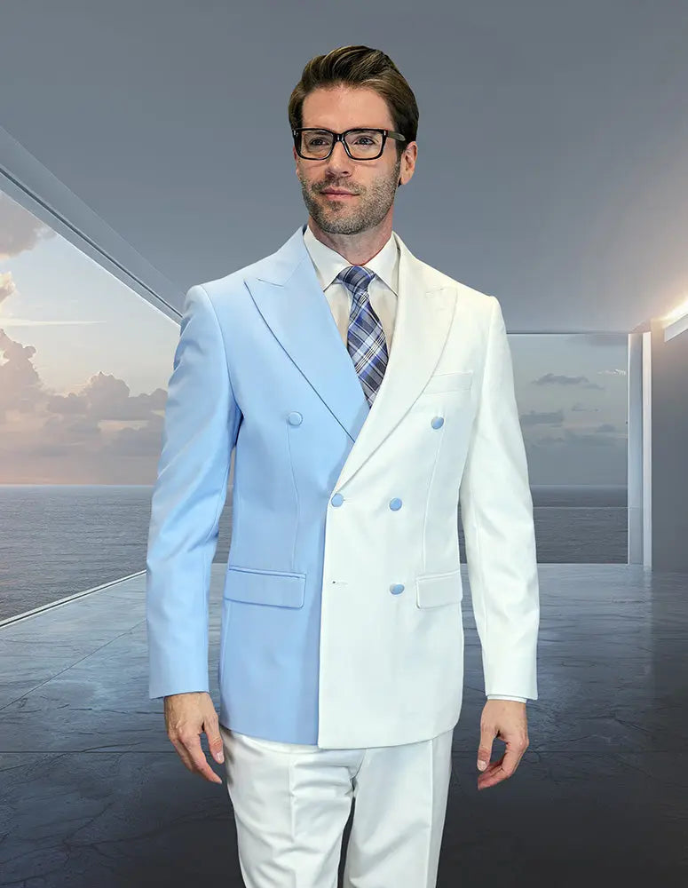 Statement Azul White/Sky Blue Super 200's Italian Wool/Cashmere Suit