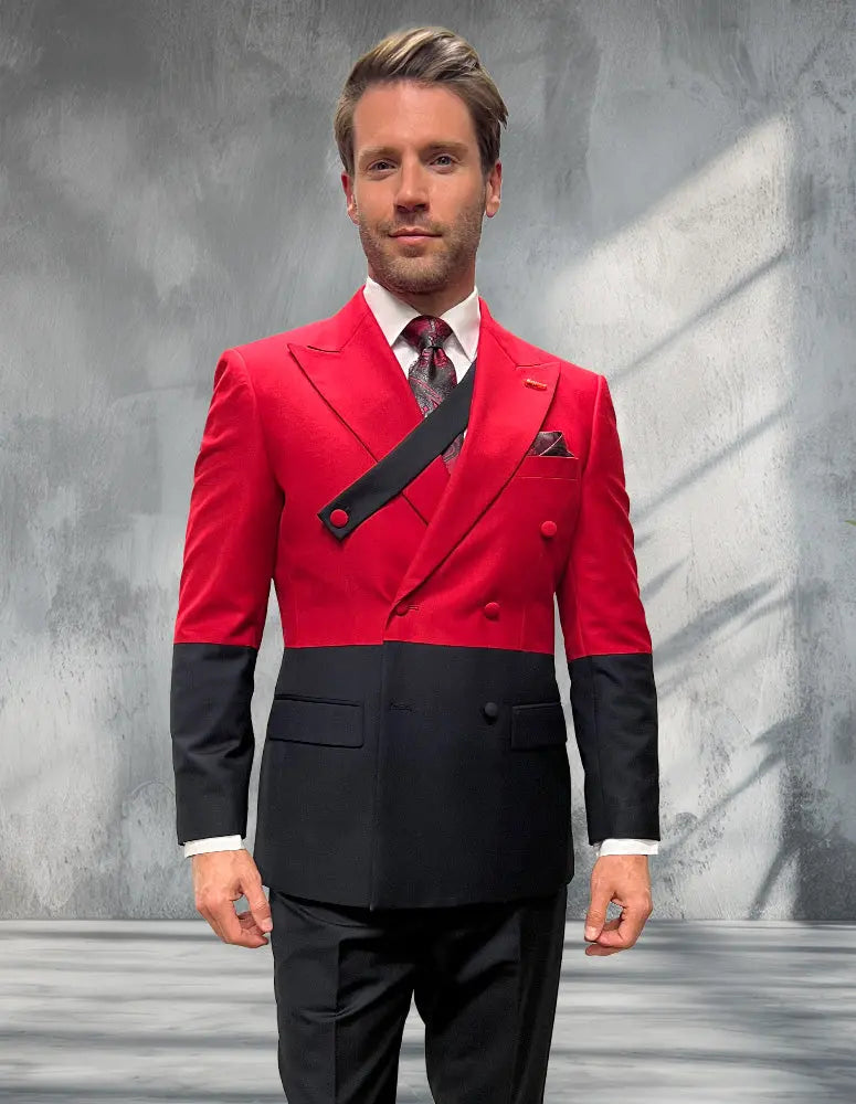 Statement Azura Black/Red Italian Wool Suit