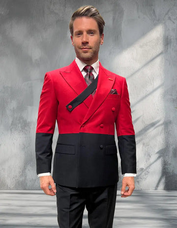 Statement Azura Black/Red Italian Wool Suit
