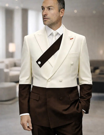 Statement Azura Brown/Off White Super 200's Italian Wool/Cashmere Suit