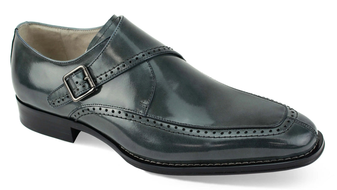 Giovanni Amato Grey Genuine Leather Monk Strap Shoes