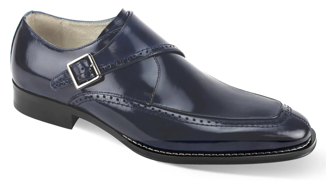 Giovanni Amato Navy Genuine Leather Monk Strap Shoes