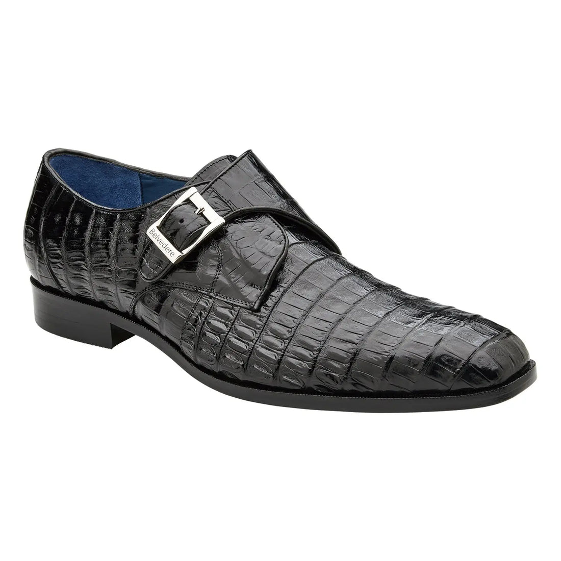 Belvedere Angelo R99 Black Genuine Caiman Crocodile Monk Straps Shoes