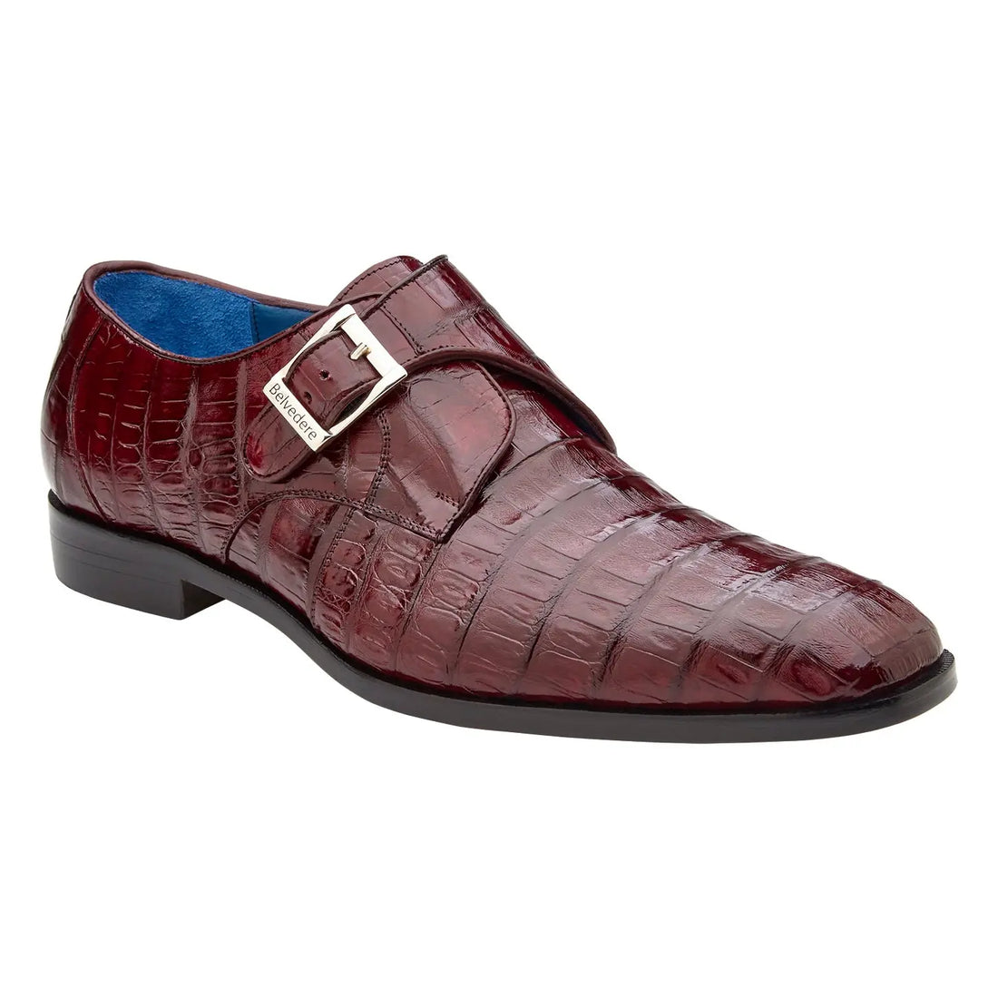 Belvedere Angelo R99 Dark Burgundy Genuine Caiman Crocodile Monk Straps Shoes