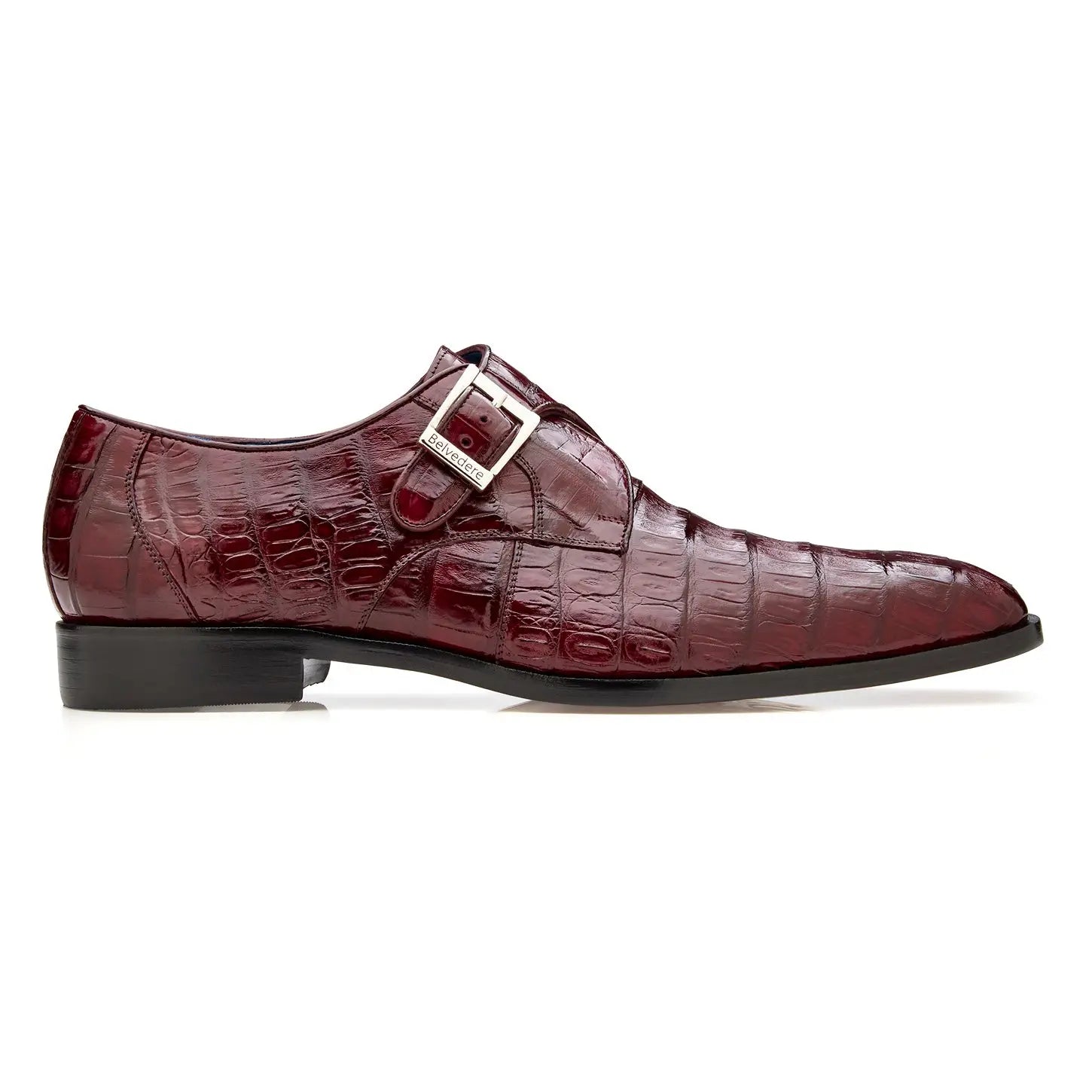 Belvedere Angelo R99 Dark Burgundy Genuine Caiman Crocodile Monk Straps Shoes