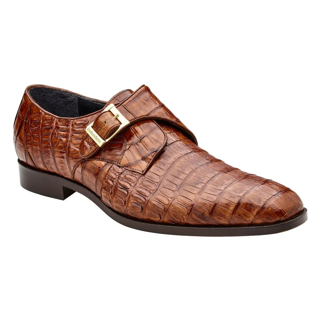 Belvedere Angelo R99 Walnut Genuine Caiman Crocodile Monk Straps Shoes