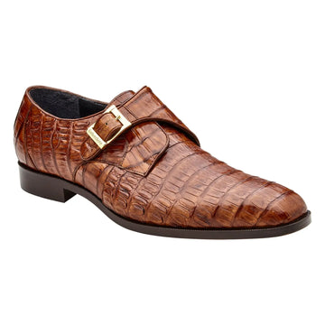 Belvedere Angelo R99 Walnut Genuine Caiman Crocodile Monk Straps Shoes