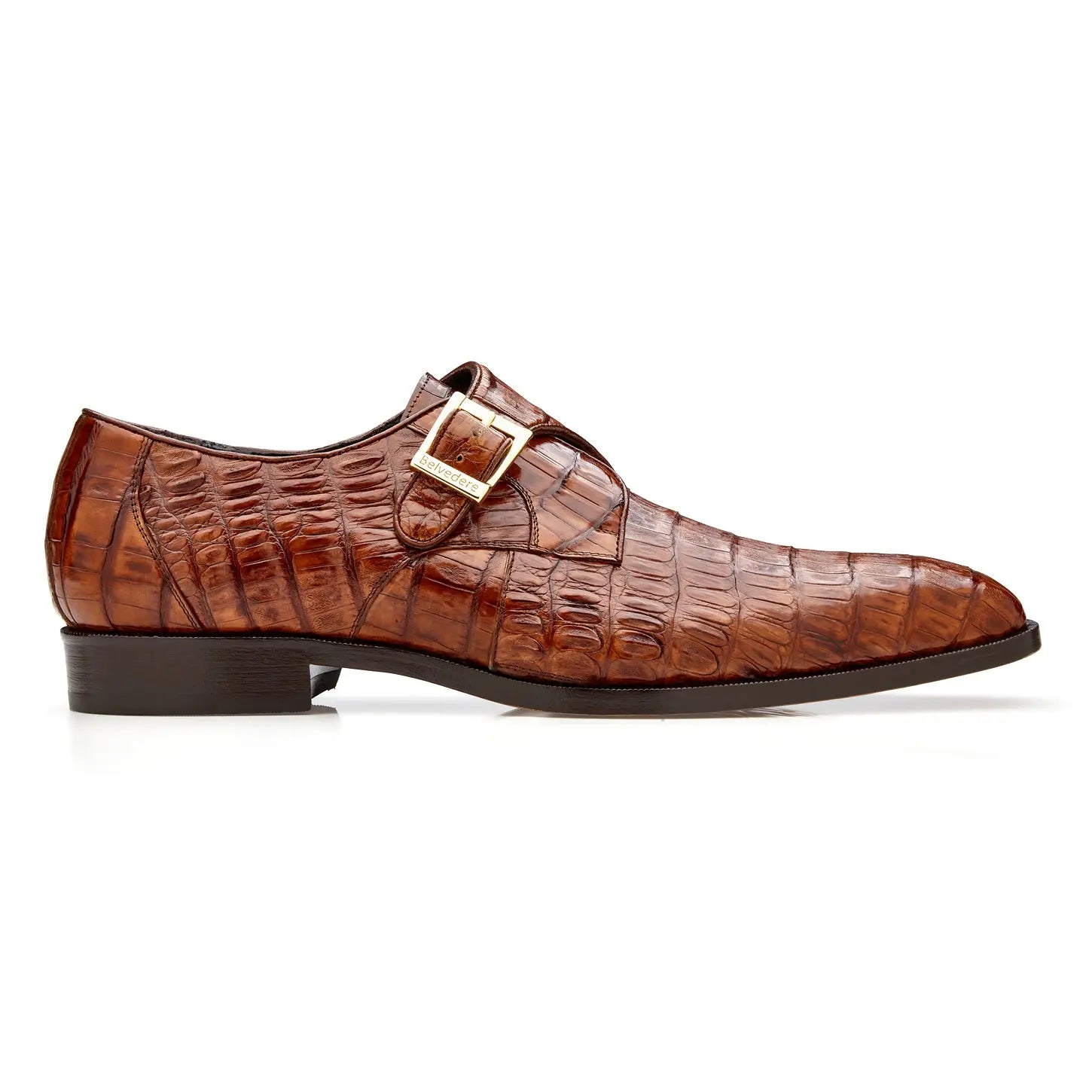 Belvedere Angelo R99 Walnut Genuine Caiman Crocodile Monk Straps Shoes