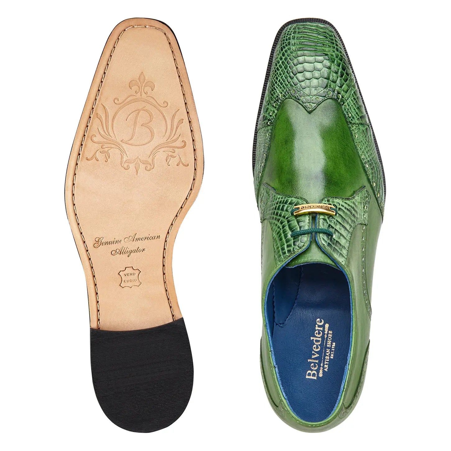 Belvedere Antonio R98 Antique Emerald Genuine American Alligator Oxfords