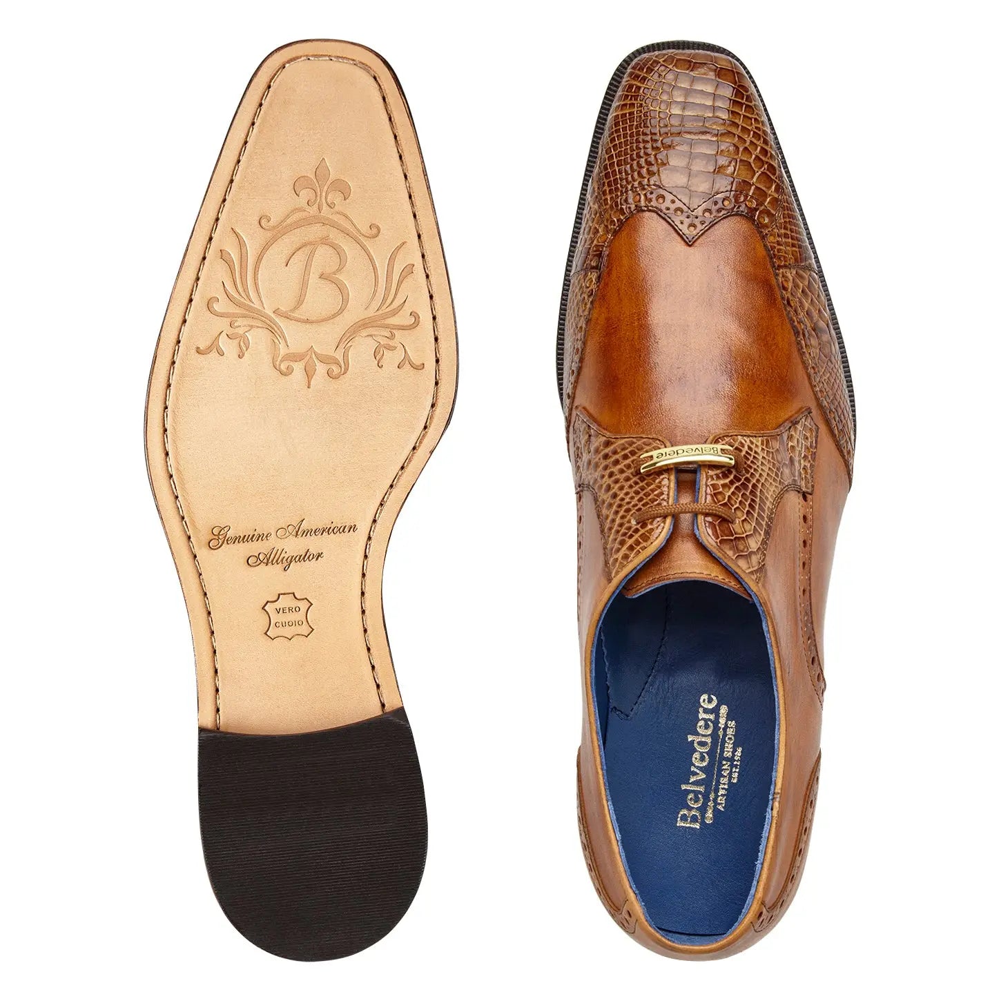 Belvedere Antonio R98 Antique Peanut Genuine American Alligator Oxfords