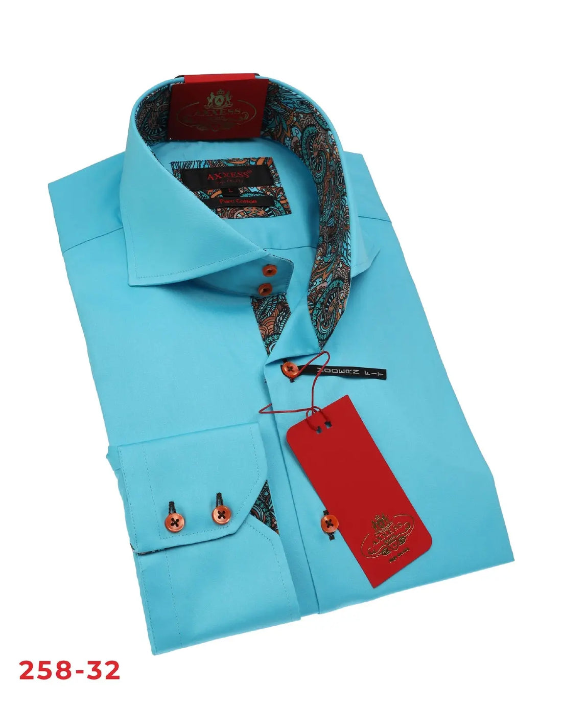 Axxess 258-32 Turquoise Cotton Casual Dress Shirt