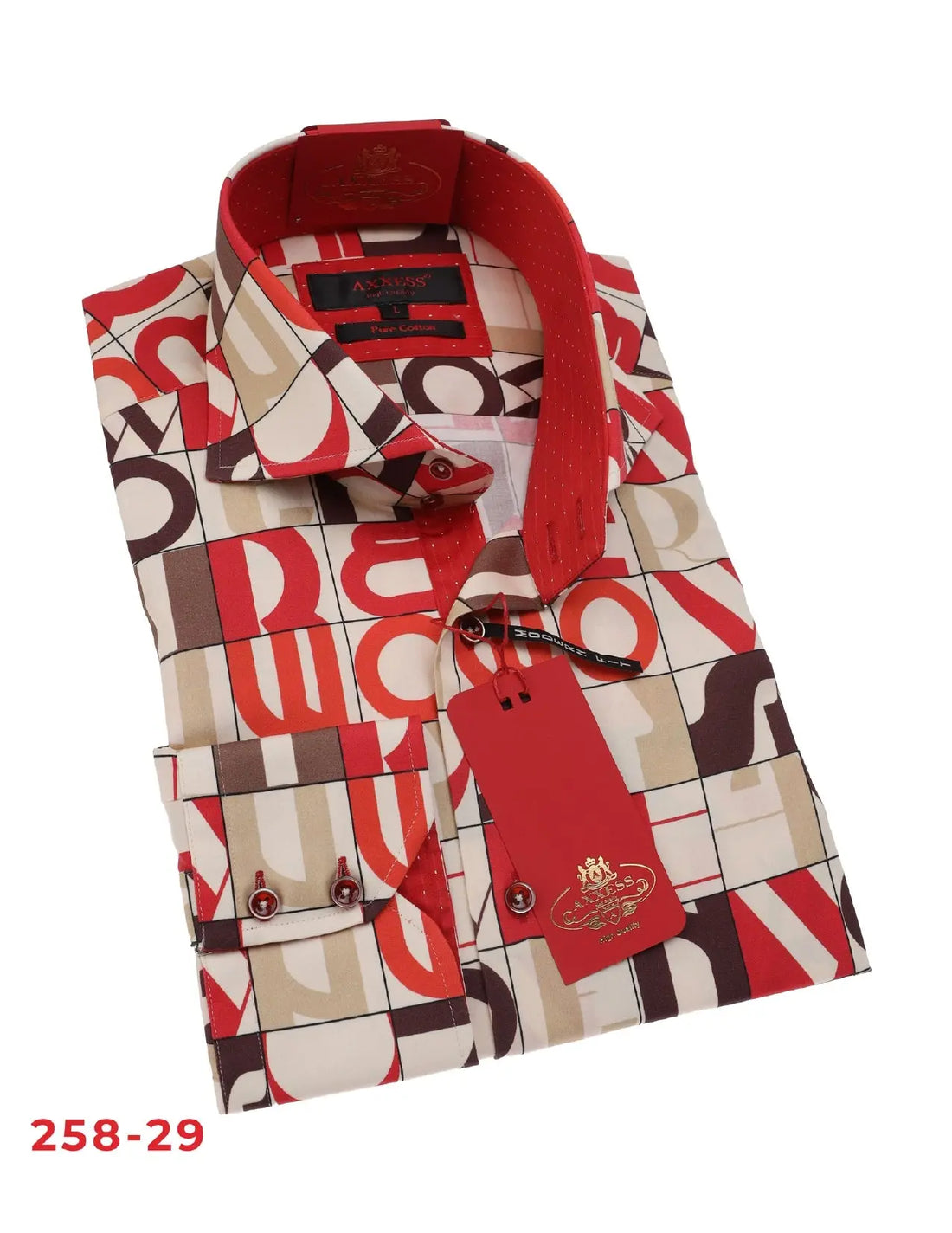 Axxess 258-29 Earth Tone/Red Cotton Casual Dress Shirt