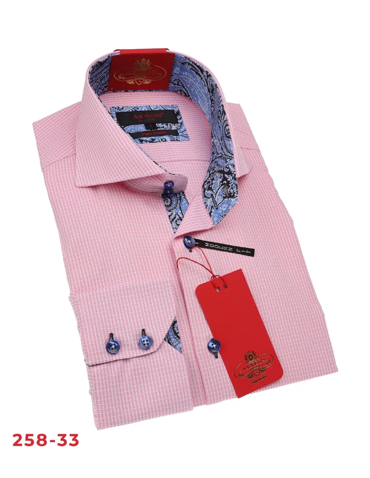 Axxess 258-33 Pink Cotton Casual Dress Shirt