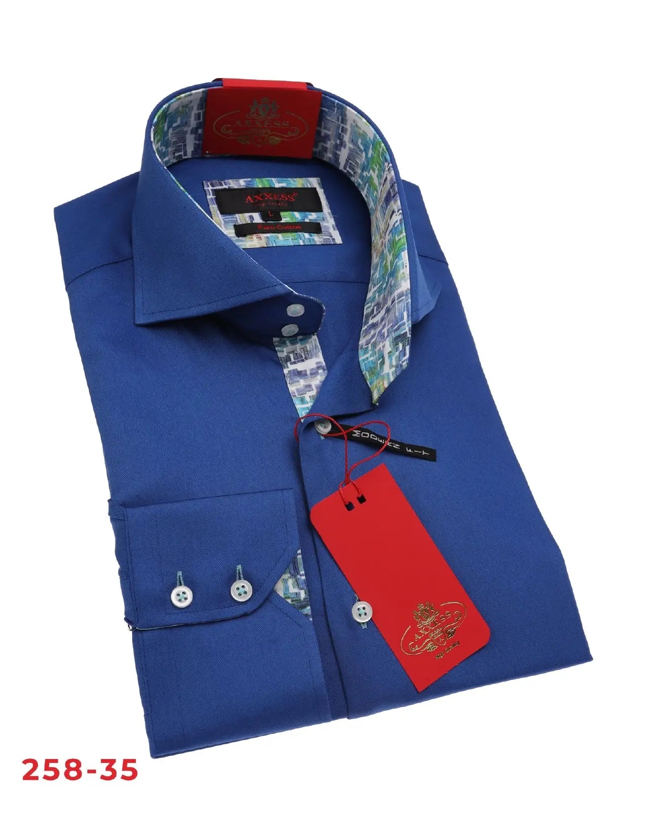 Axxess 258-35 Medium Blue Cotton Casual Dress Shirt