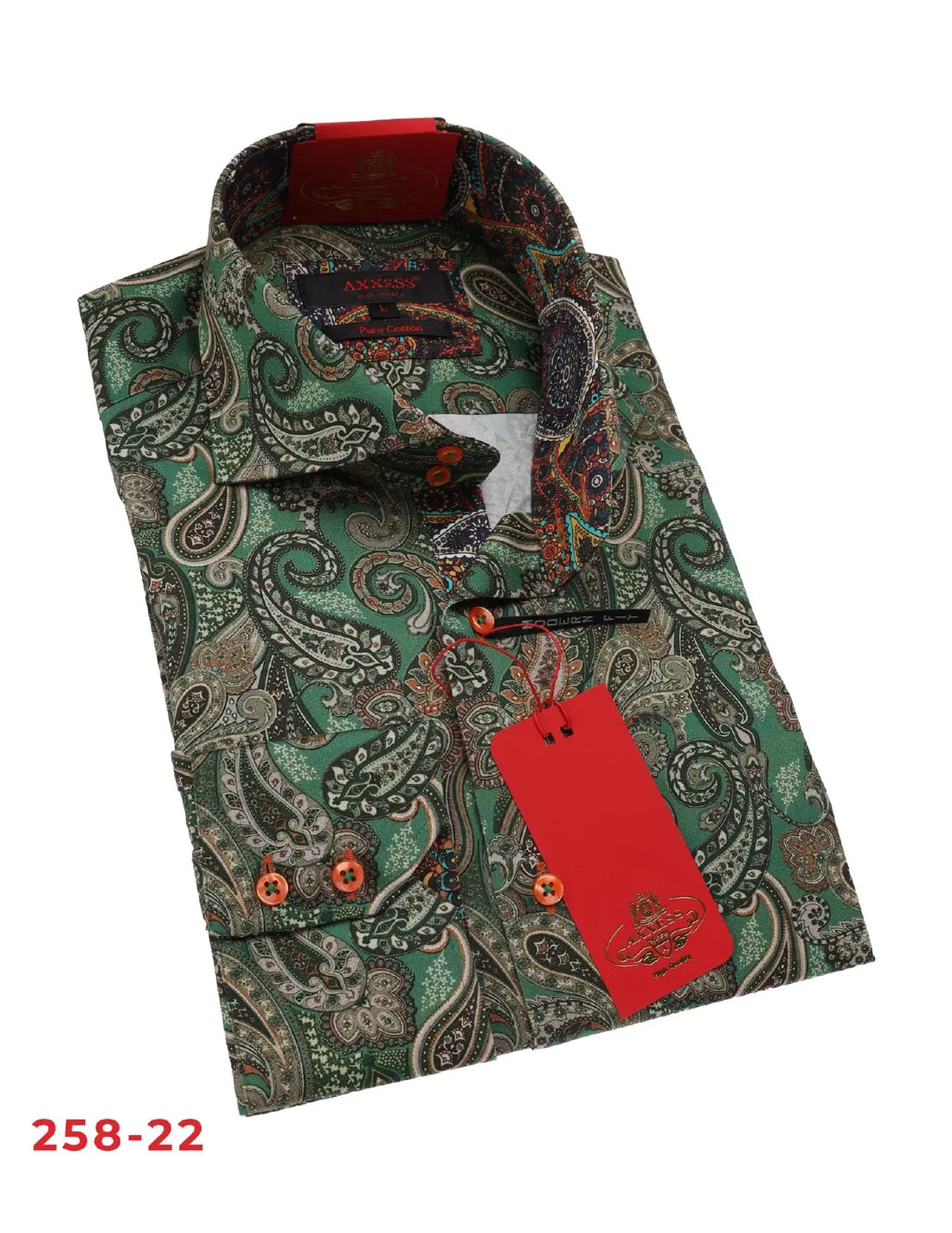 Axxess 258-22 Green Paisley Cotton Casual Dress Shirt