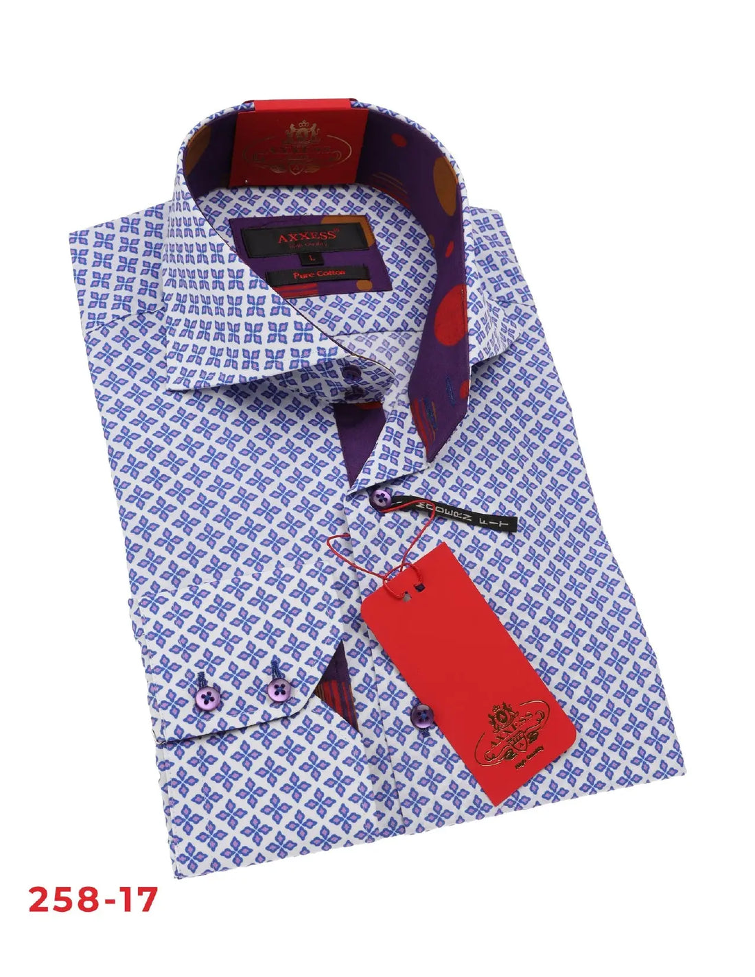 Axxess 258-17 Blue/Purple/White Cotton Casual Dress Shirt