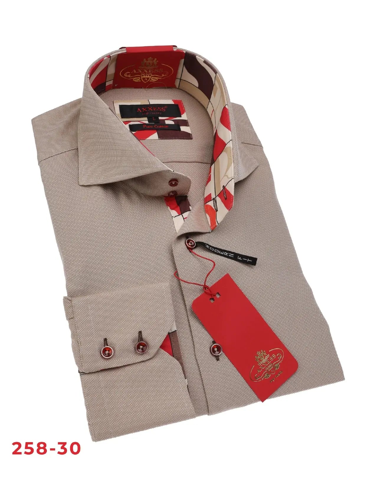 Axxess 258-30 Taupe Cotton Casual Dress Shirt